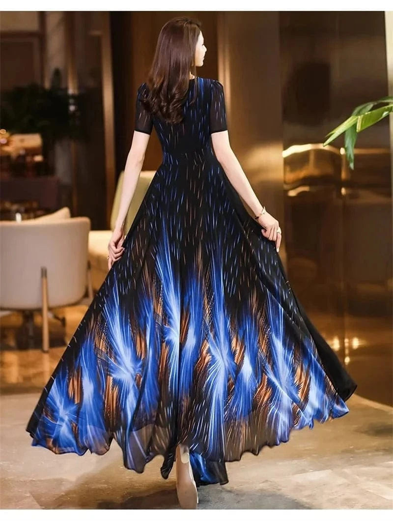Pendant Sense Dress for Women Summer 2024 New Fashion High end, Elegant Slim and Waist Up V-neck Chiffon Dress Long Dress 4XL