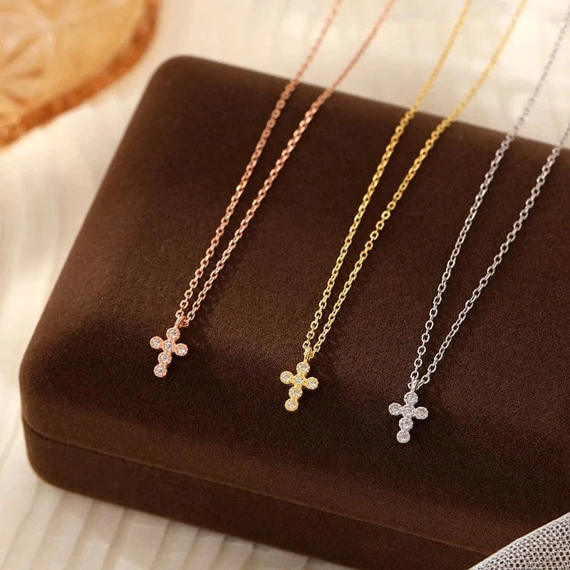 Personality Gold Plated S925 Sterling Silver Mini Cross Necklace Women's Collarbone Chain Fine Jewelry Necklace