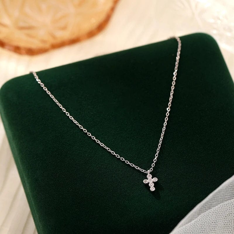 Personality Gold Plated S925 Sterling Silver Mini Cross Necklace Women's Collarbone Chain Fine Jewelry Necklace