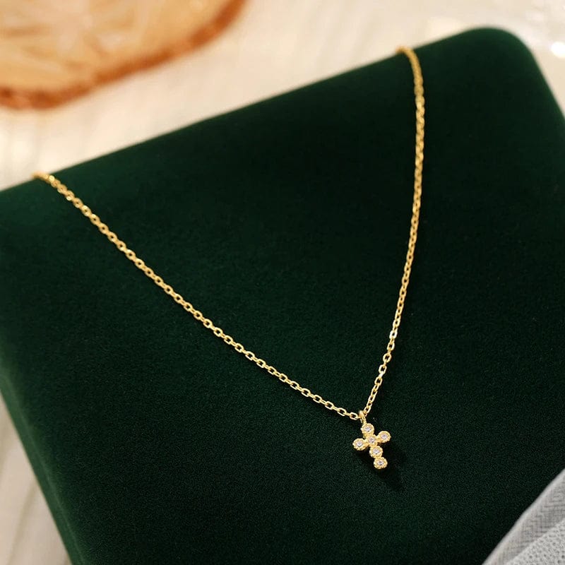 Personality Gold Plated S925 Sterling Silver Mini Cross Necklace Women's Collarbone Chain Fine Jewelry Necklace