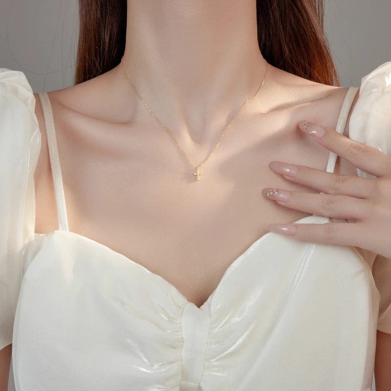 Personality Gold Plated S925 Sterling Silver Mini Cross Necklace Women's Collarbone Chain Fine Jewelry Necklace