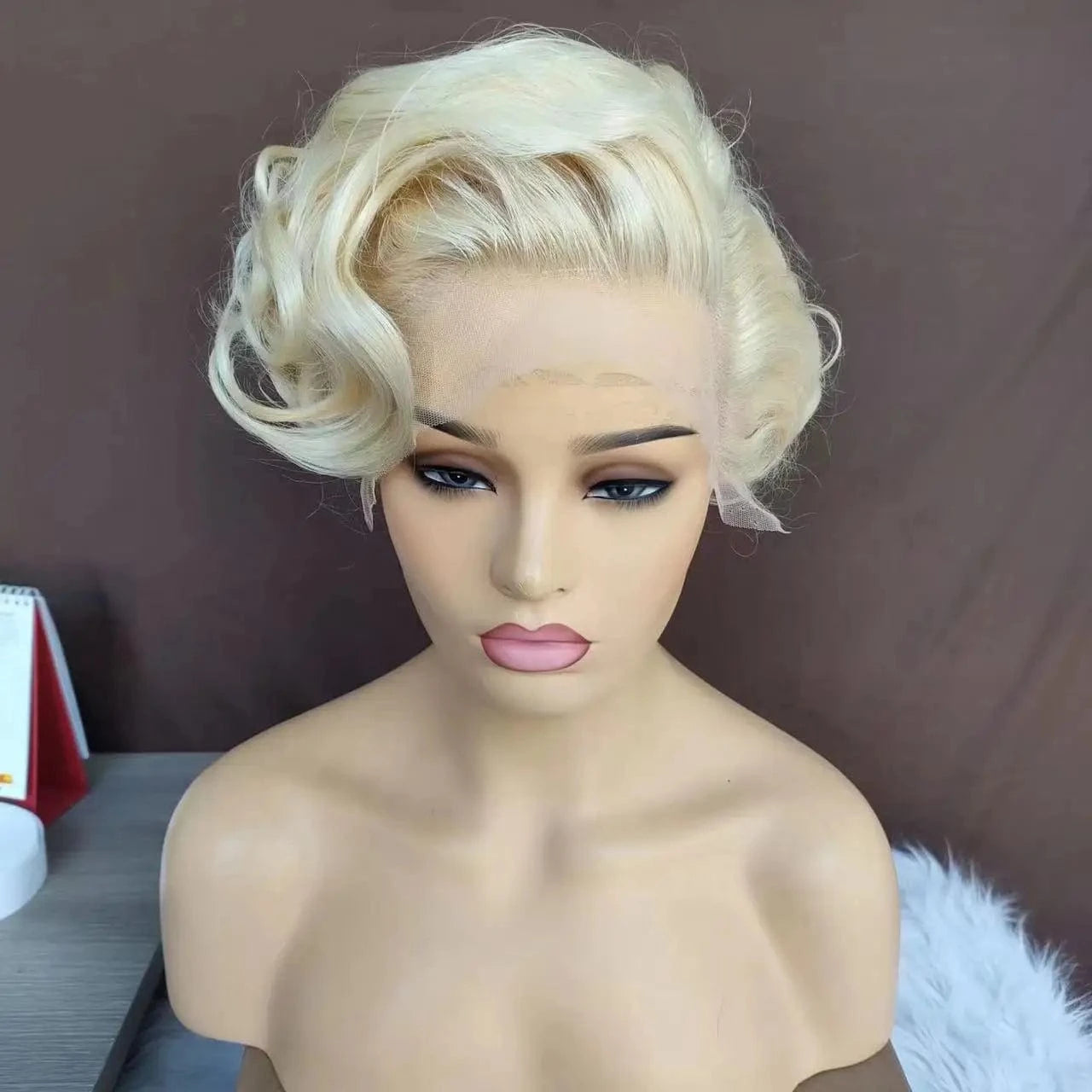 picture color / 6 Inches Amara hair Virgin Human Hair HD front lace pixie cut wig pixie cut human hair wigs 613 short side part shave side straight