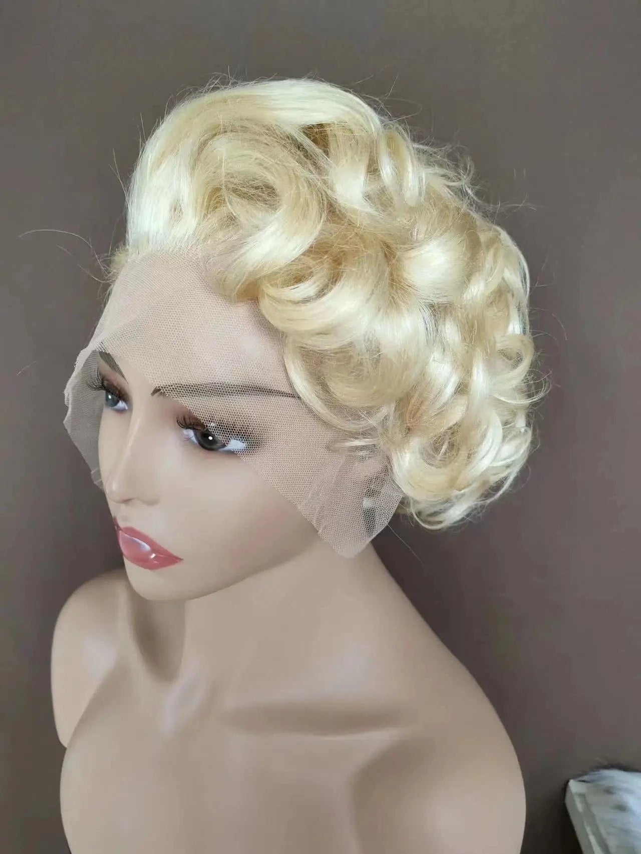 picture color / 6 Inches Amara hair Virgin Human Hair HD front lace pixie cut wig pixie cut human hair wigs 613 short side part shave side straight