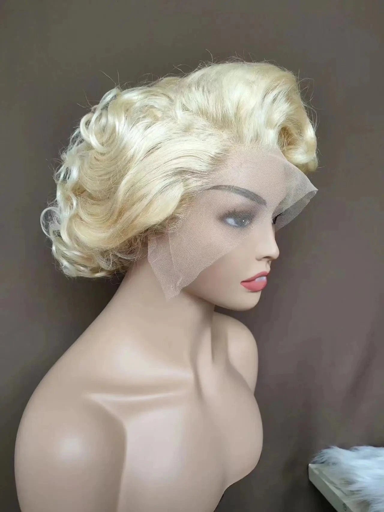 picture color / 6 Inches Amara hair Virgin Human Hair HD front lace pixie cut wig pixie cut human hair wigs 613 short side part shave side straight