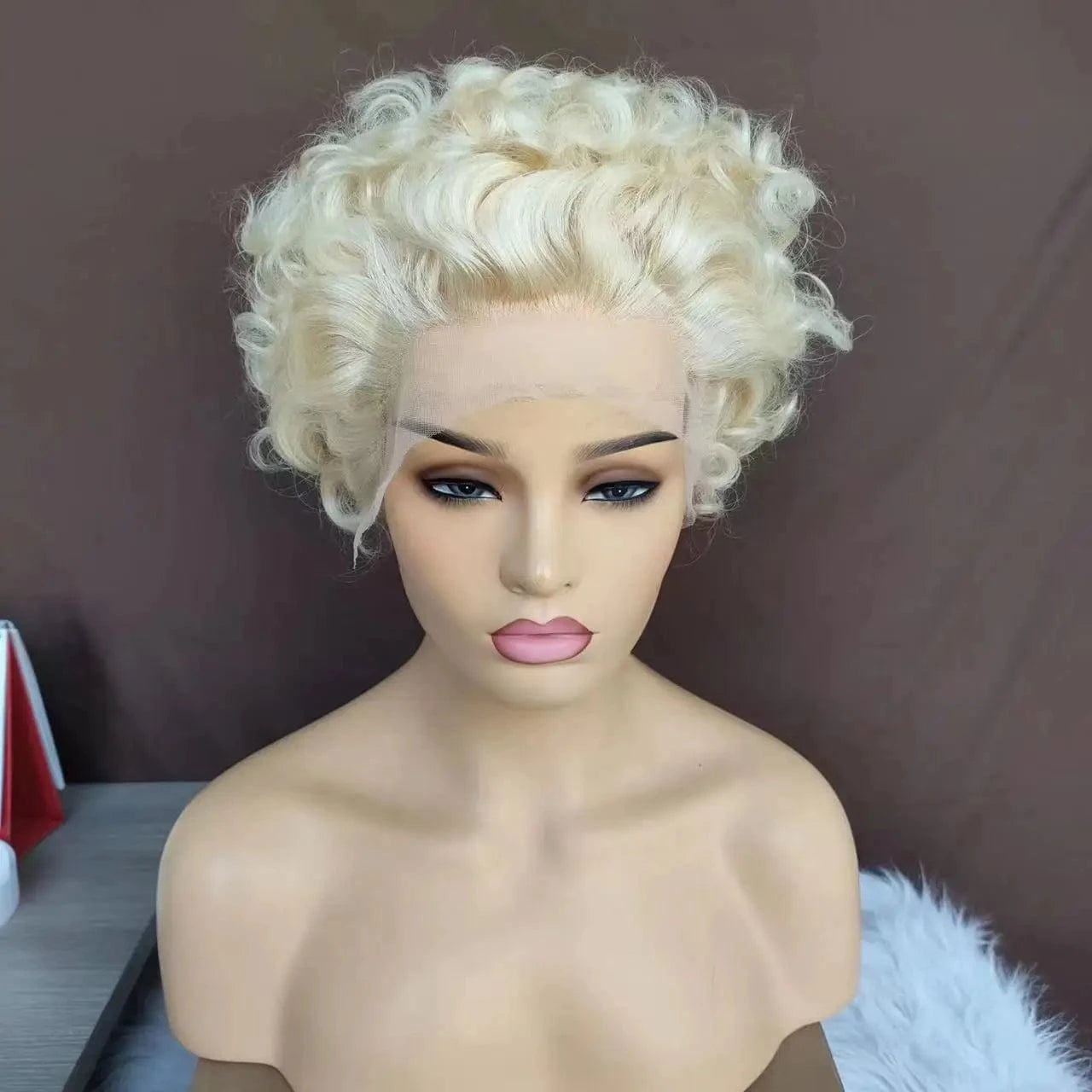 picture color / 6 Inches Amara hair Virgin Human Hair HD front lace pixie cut wig pixie cut human hair wigs 613 short side part shave side straight