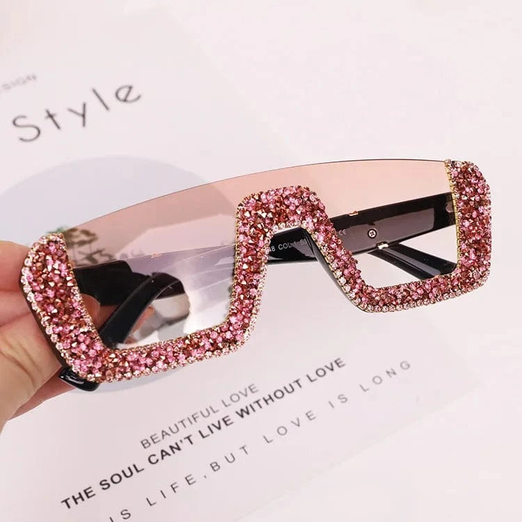 Pink -2 2024 New Arrivals Bling Studded High Quality Glitter Luxury Designer Sun Glasses Shades Rhinestone Square Sunglasses For Woman