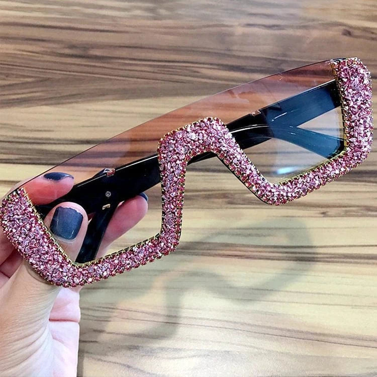 Pink 2024 New Arrivals Bling Studded High Quality Glitter Luxury Designer Sun Glasses Shades Rhinestone Square Sunglasses For Woman