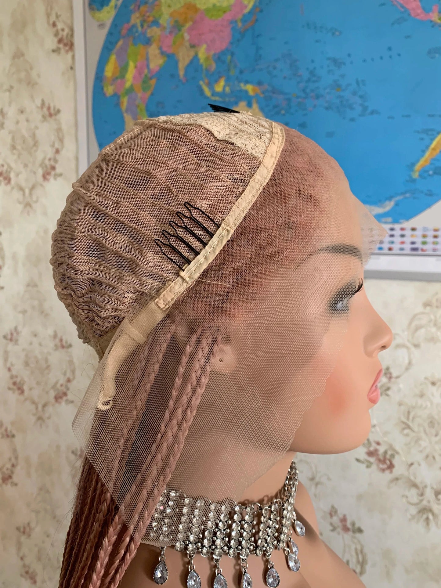 Pink / 30 Inches Rose Pink Color Synthetic Human Hair Wigs 30 Inches Long Synthetic Lace Front Wig Box Braid Wigs For Women