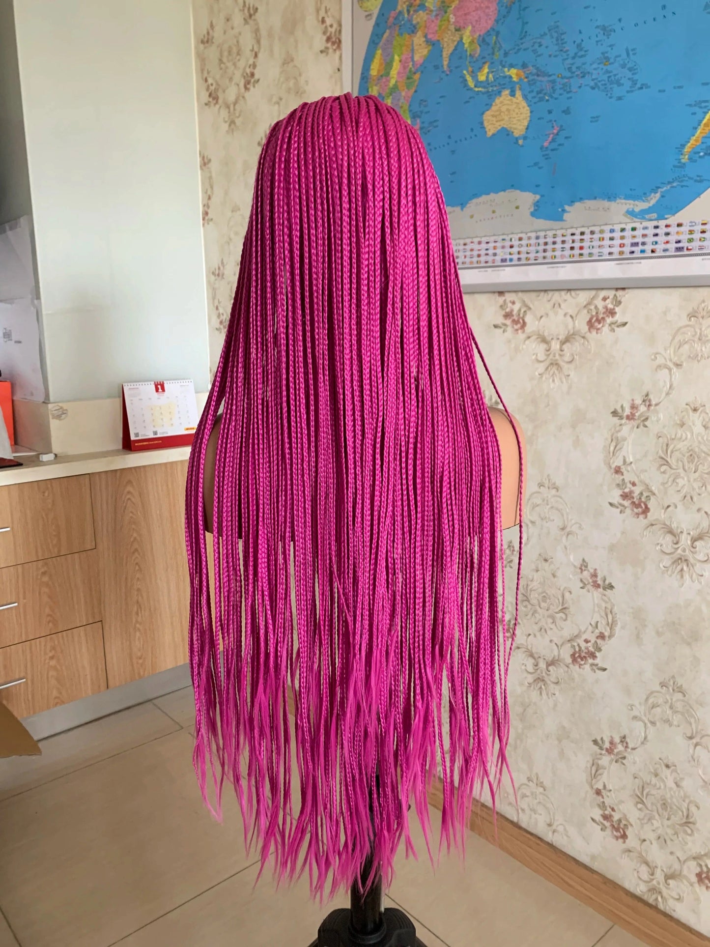 Pink / 30 Inches Rose Pink Color Synthetic Human Hair Wigs 30 Inches Long Synthetic Lace Front Wig Box Braid Wigs For Women