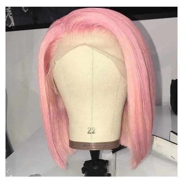 Pink / 8 Inches Green Blue Color Short Bob Cuticle Aligned Virgin Human Hair Transparent Lace Front Wigs