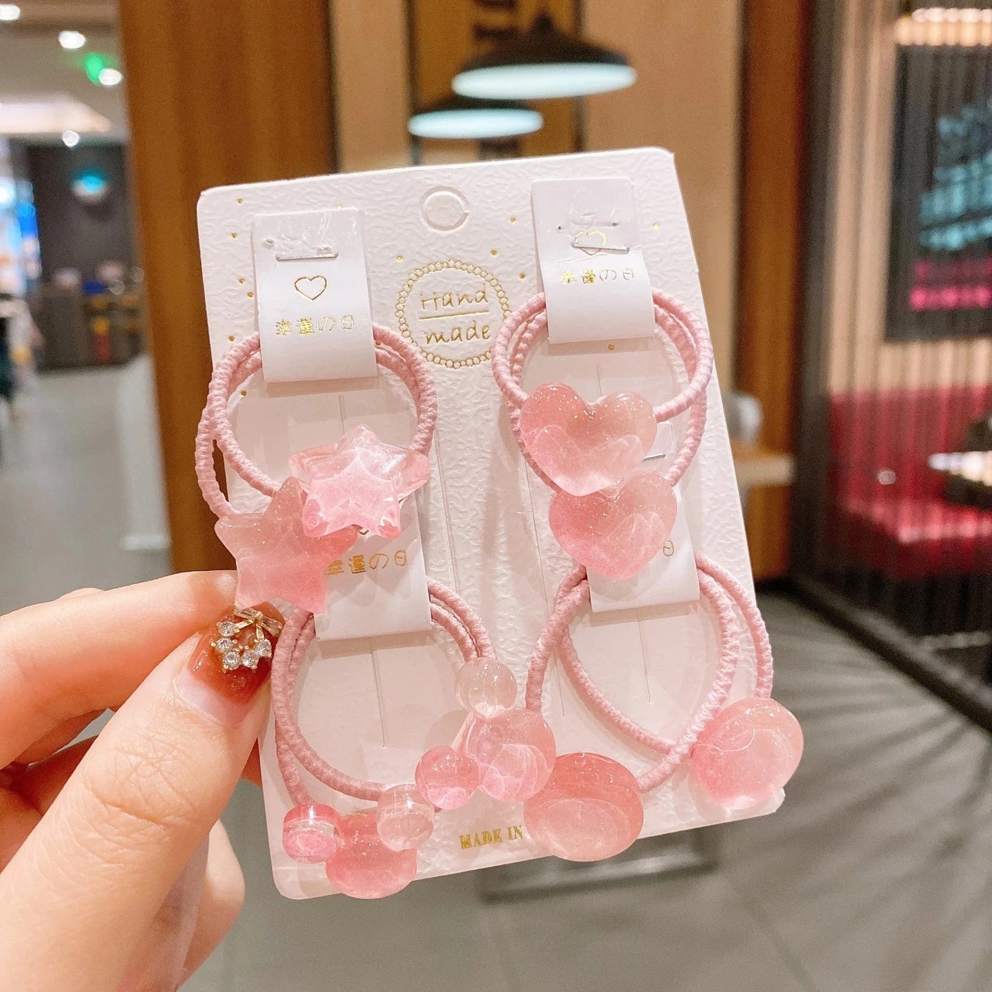 Pink 8-piece set Children's Small Rubber Band Cute Princess Tiara Hair Rope Simple Tie Ring Colored Hair Rope