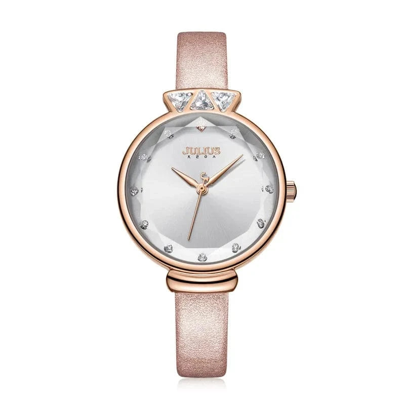 Pink Aquarius CZ Julius Lady Women's Watch Japan Quartz Fashion Rhinestones Hours Bracelet Real Leather Girl's Gift Box