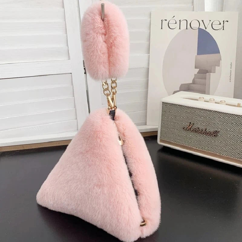 pink Autumn Winter New Fur Handbag Bag Handbag Fur Bag Real Rabbit Fur Plush Triangle Bag