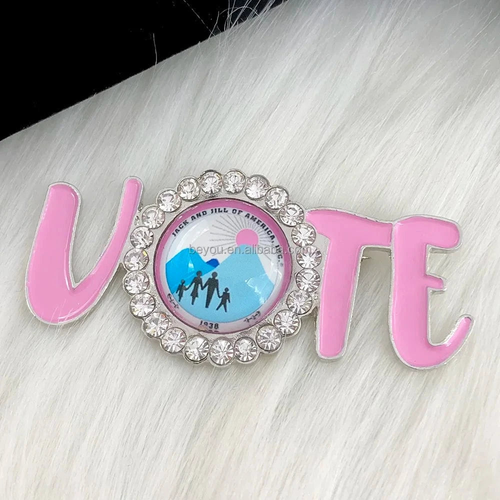Pink Blue Greek Sorority Jack and Jill VOTE Pearls Brooch JJ Lapel Pin for Women Girl Graduation Gift Jewelry