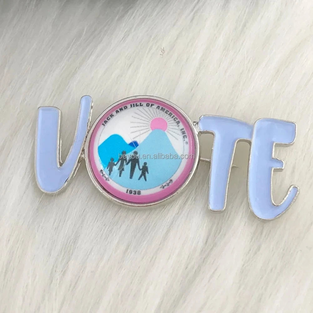 Pink Blue Greek Sorority Jack and Jill VOTE Pearls Brooch JJ Lapel Pin for Women Girl Graduation Gift Jewelry
