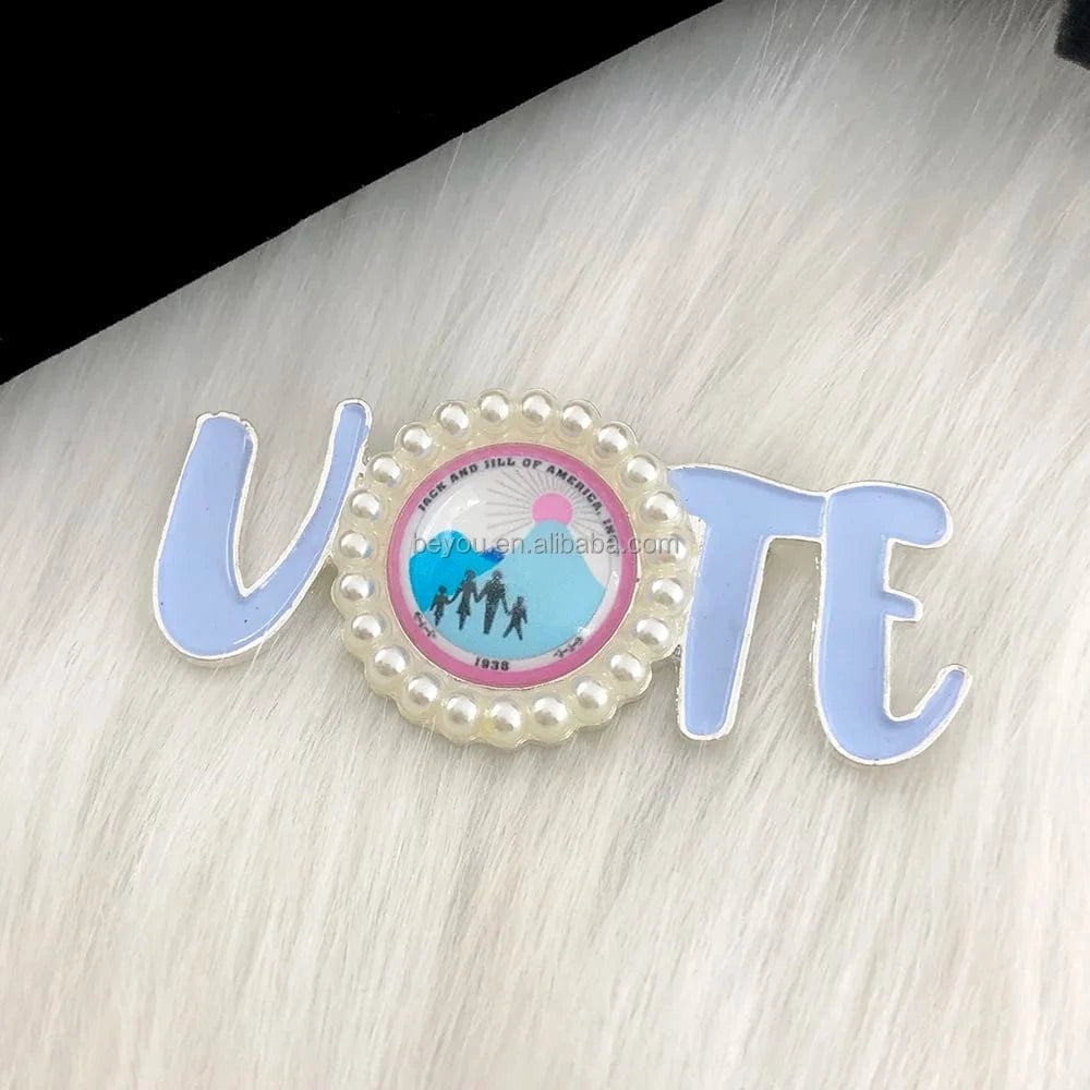 Pink Blue Greek Sorority Jack and Jill VOTE Pearls Brooch JJ Lapel Pin for Women Girl Graduation Gift Jewelry