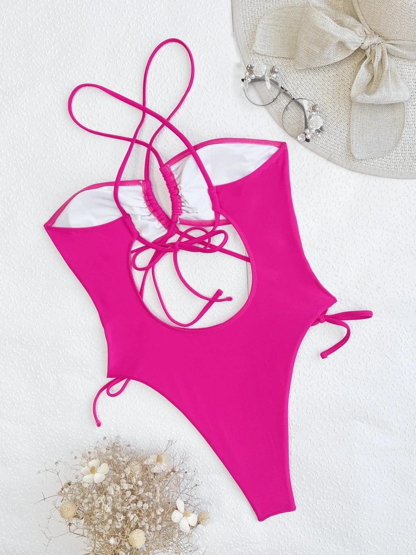 Pink Cut Out One Piece Swimwear Women Padded Sexy Bandage Swimsuit 2024 Summer Bathing Suit Bather Beachwear Monokini