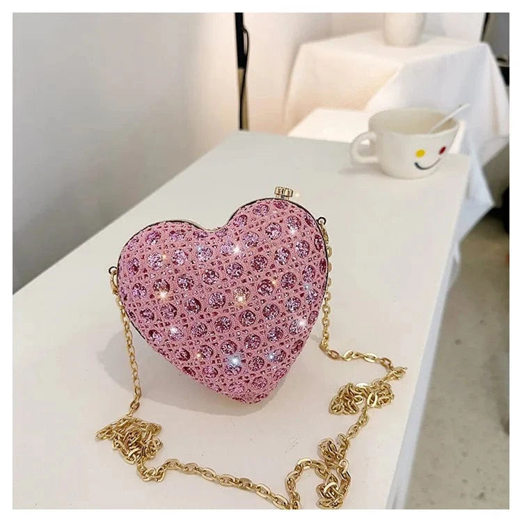 pink Factory designer 2024 fashion boutique heart shape diamond women's shoulder bags handbags