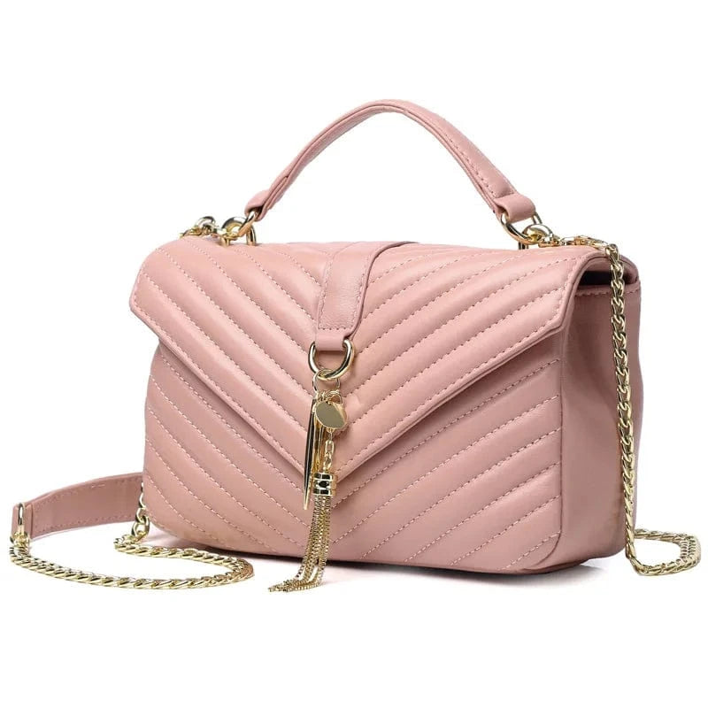 pink fashion designer custom high quality luxury genuine leather metal decoration pendant women's shoulder messenger bags handbags