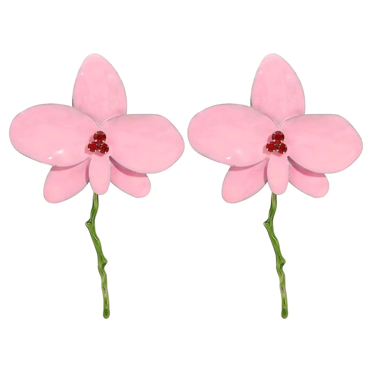 Pink Fashion Vacation Style Petal Earring Exaggerated Metal Big Flower Earrings for Women