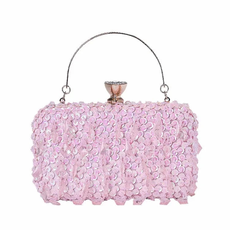 Pink good quality fashion unique design evening bag beaded sequin party bling luxury clutch purse for women