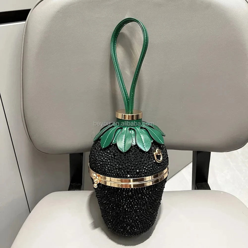 Pink Green Woman Evening Clutch Bag Rhinestone Strawberry Purse Luxury Designer Handle Shoulder Bucket Handbag Wedding Banquet