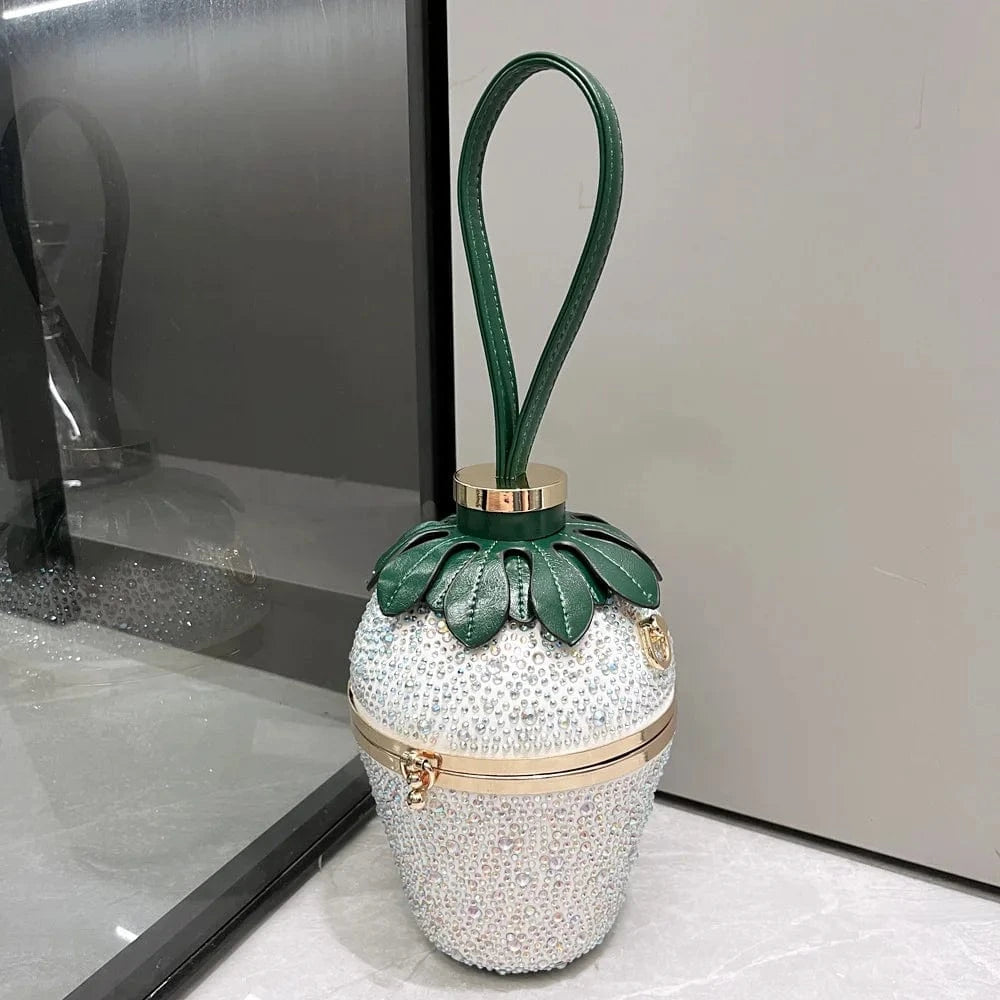 Pink Green Woman Evening Clutch Bag Rhinestone Strawberry Purse Luxury Designer Handle Shoulder Bucket Handbag Wedding Banquet