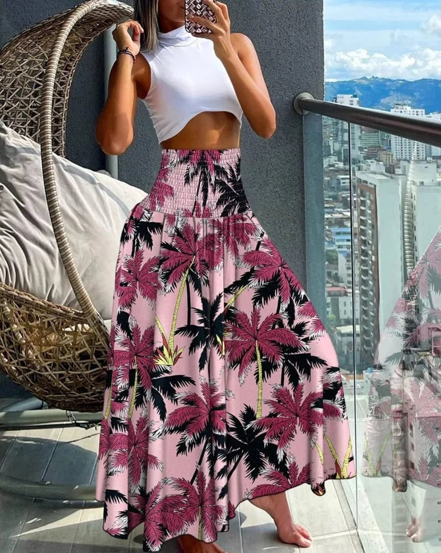 Pink / M 2024 Summer New Women's Leisure Loose Holiday Long Skirt Skirt Women Women's Cheap Clothing and Free Shipping Sales LOOSE