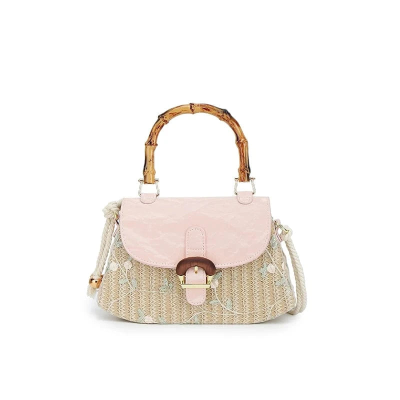 pink New Box Shape weave Crossbody Hand Bag Girls Shoulder Bag Clutch Purse Cute Small Women's Handbags