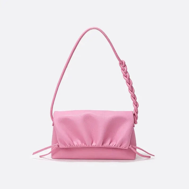 Pink Portable Cowhide Leather Underarm Bag Fashion Drawstring Crossbody Bag Luxury Design Genuine Leather Shoulder Bags for Women