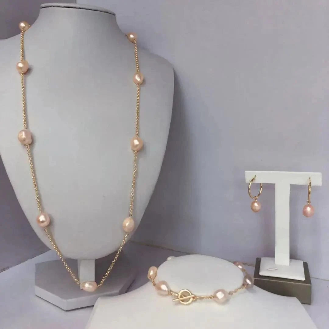 Pink Real Oyster Fresh Water Necklace Bracelet Earrings Jewelries Pearl Set Jewelry Gold 2022 Natural Black Brass Flower 2 Sets NGTC