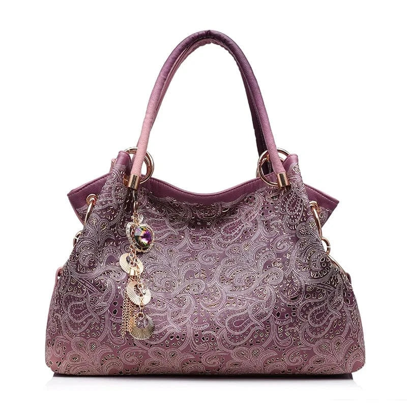pink REALER hollow out ombre floral print women shoulder crossbody bags pu leather ladies totes hand bags handbags for women