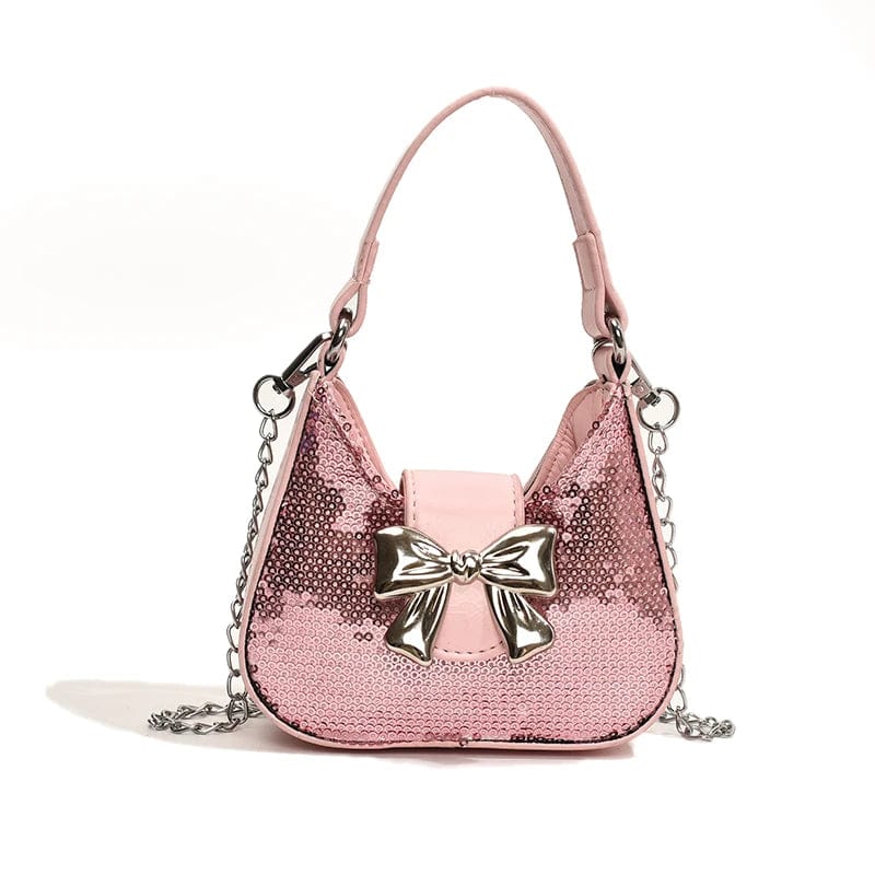 Pink Sequin Crossbody Bags for Women 2024 Luxury Designer Trend Chain Shoulder Women's Mini Bags
