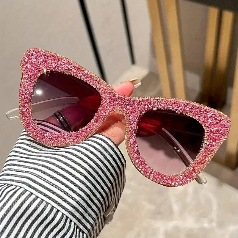 Pink Shining Eye Y2K Rhinestone Cat Eye Fashion Sunglasses For Women Men Bling Summer Beach Sun Shades Costume Party Club Accessory