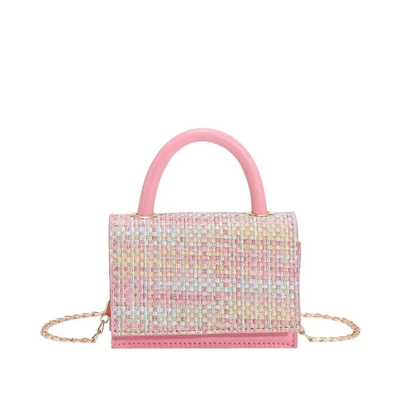 Pink Summer Mini Trend Woven Contrast Color Sweet Cute Shoulder Messenger Luxury Leather Crossbody Bags Women Handbags
