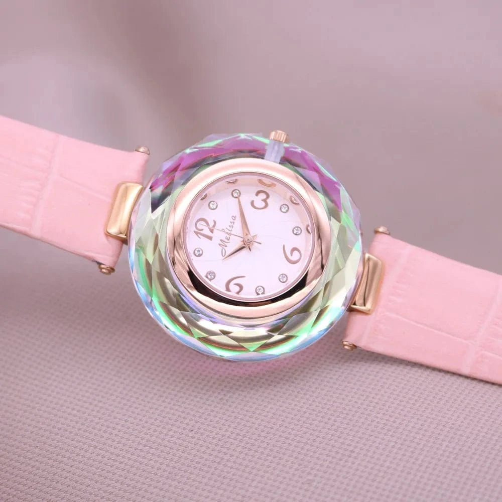 Pink Top Luxury Crystal Melissa Lady Women's Watch Elegant Rhinestone Fashion Hours Dress Bracelet Clock Girl Birthday Gift Box