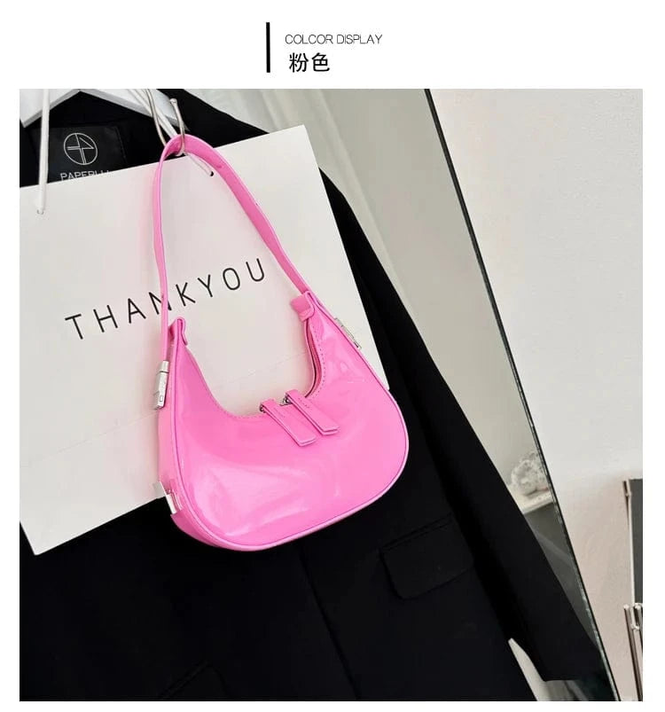 pink Underarm Women's Bag Bright color New Women's Portable Small Square Zipper Bag Single Shoulder Messenger Bag