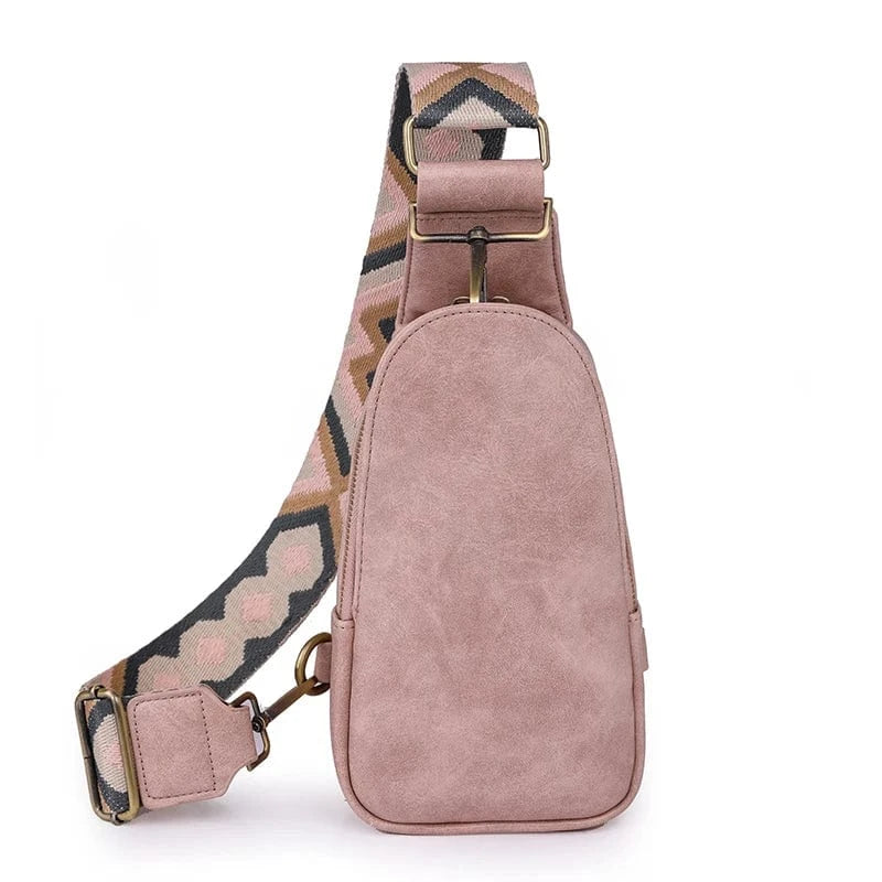 pink Vintage PU Leather Women Chest Bag Small Crossbody Daypack Shoulder Sling Bag for Ladies