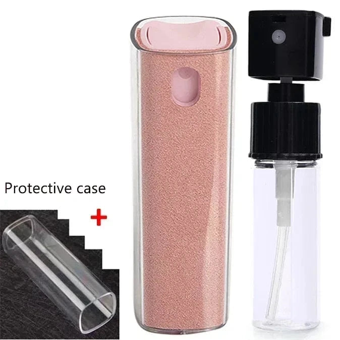 Pink with Case 4in1 Microfiber Screen Cleaner Spray Bottle for Mobile Phone Ipad Computer Microfiber Polish Cloth Wipe Cleaning Glasses Wipes