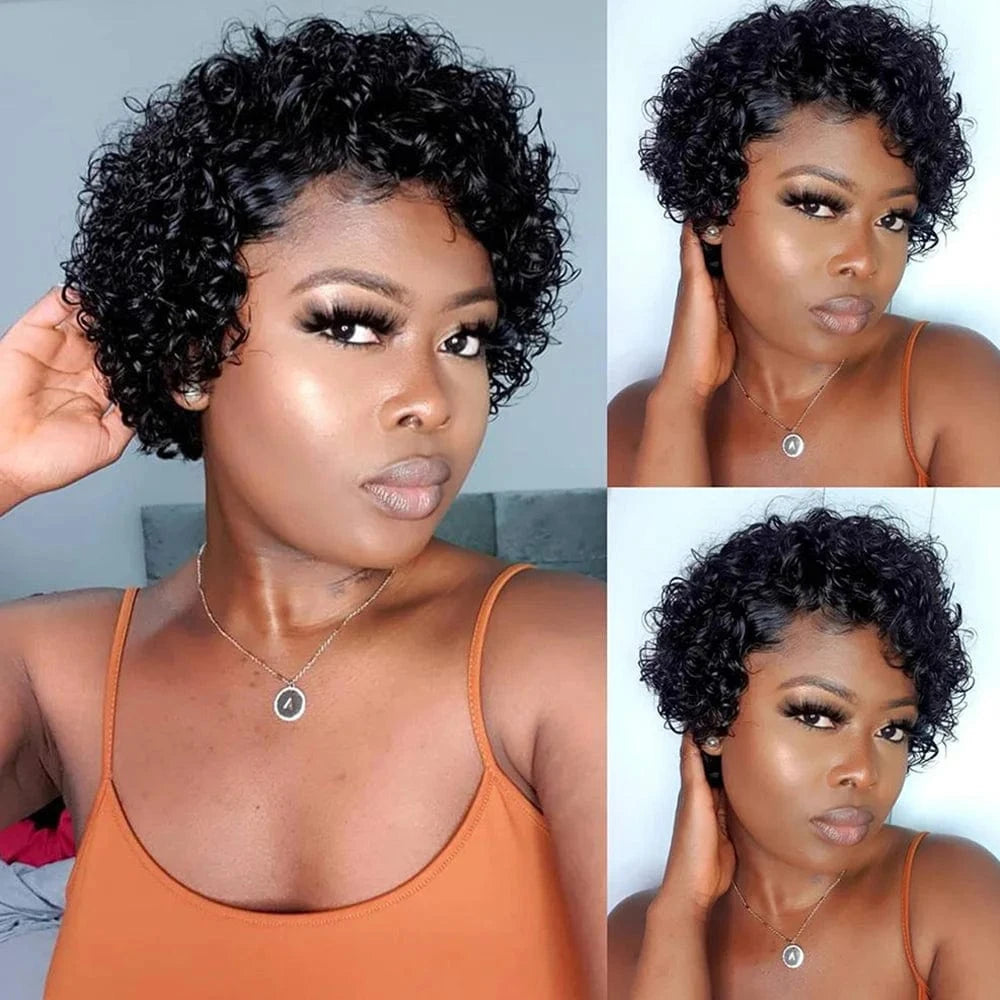 Pixie Cut Wig Human Hair Short Curly Human Hair Wigs For Black Women Cheap Human Hair Wig Full Machine Sans Colle Curly Wig Hair