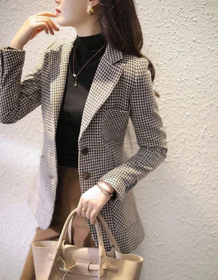 Plaid Elegant Women's Blazer Suits Tailoring Latest Fashion Coat Luxury Blazers 2024 Spring Clothing Jacket for Women Long Trend