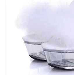 Platform Sandale Femme Glass Bottom Open Toe Furry High Heel Shoes Mules Slippers for Women