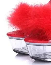 Platform Sandale Femme Glass Bottom Open Toe Furry High Heel Shoes Mules Slippers for Women
