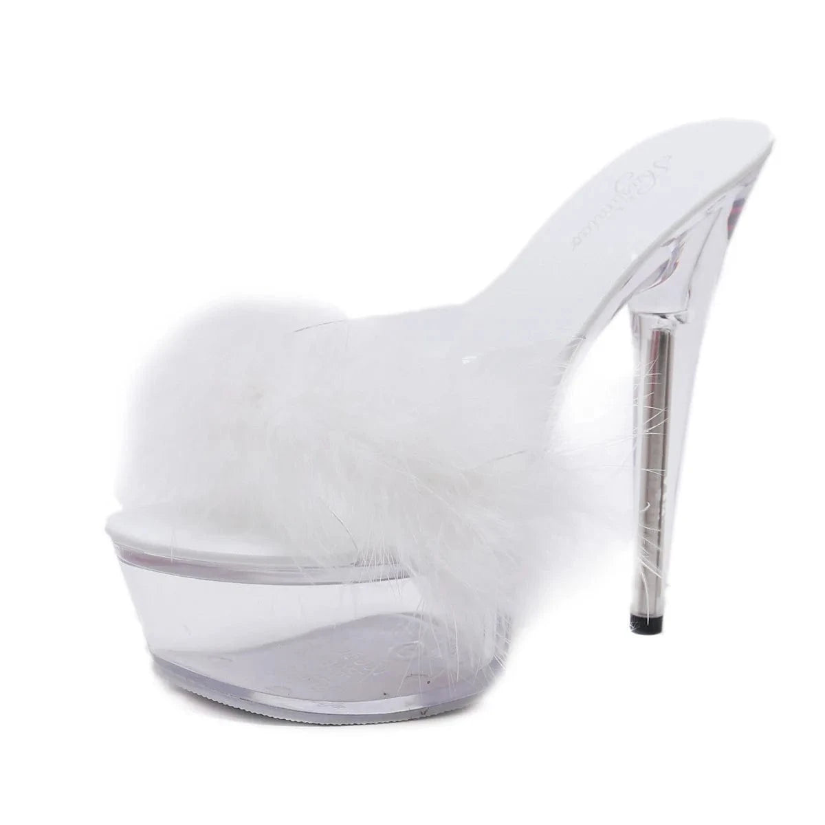 Platform Sandale Femme Glass Bottom Open Toe Furry High Heel Shoes Mules Slippers for Women
