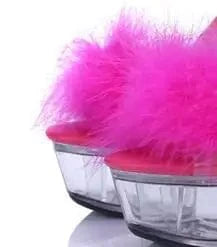 Platform Sandale Femme Glass Bottom Open Toe Furry High Heel Shoes Mules Slippers for Women