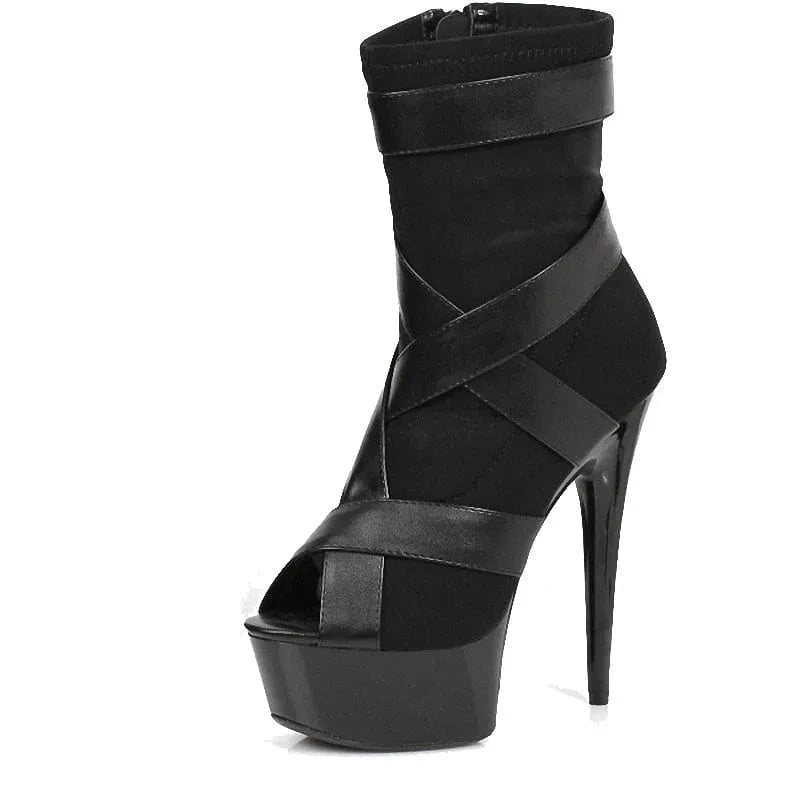 Platform stiletto 15 cm stitched high heels fashion model walk show high heels sexy short boots pole dance shoes