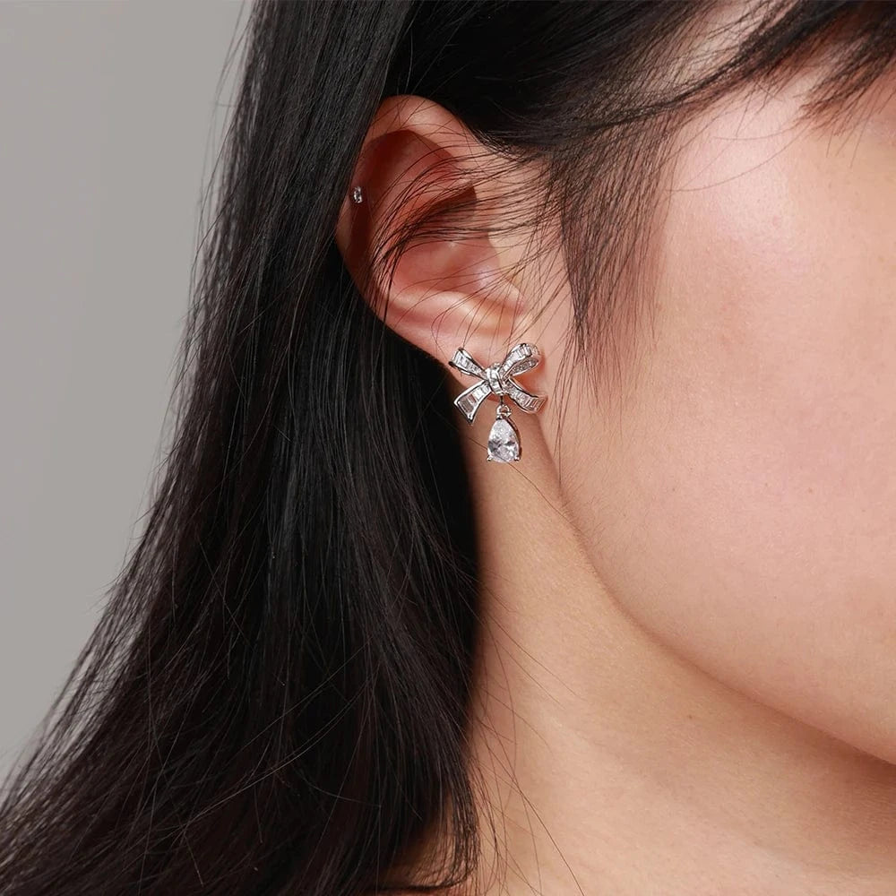 Platinum Fine workmanship women's lovely bow smart Earrings Korean temperament Earrings