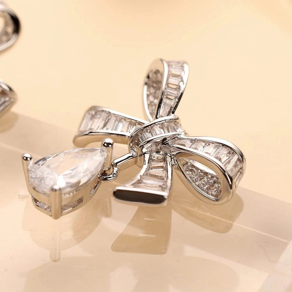 Platinum Fine workmanship women's lovely bow smart Earrings Korean temperament Earrings