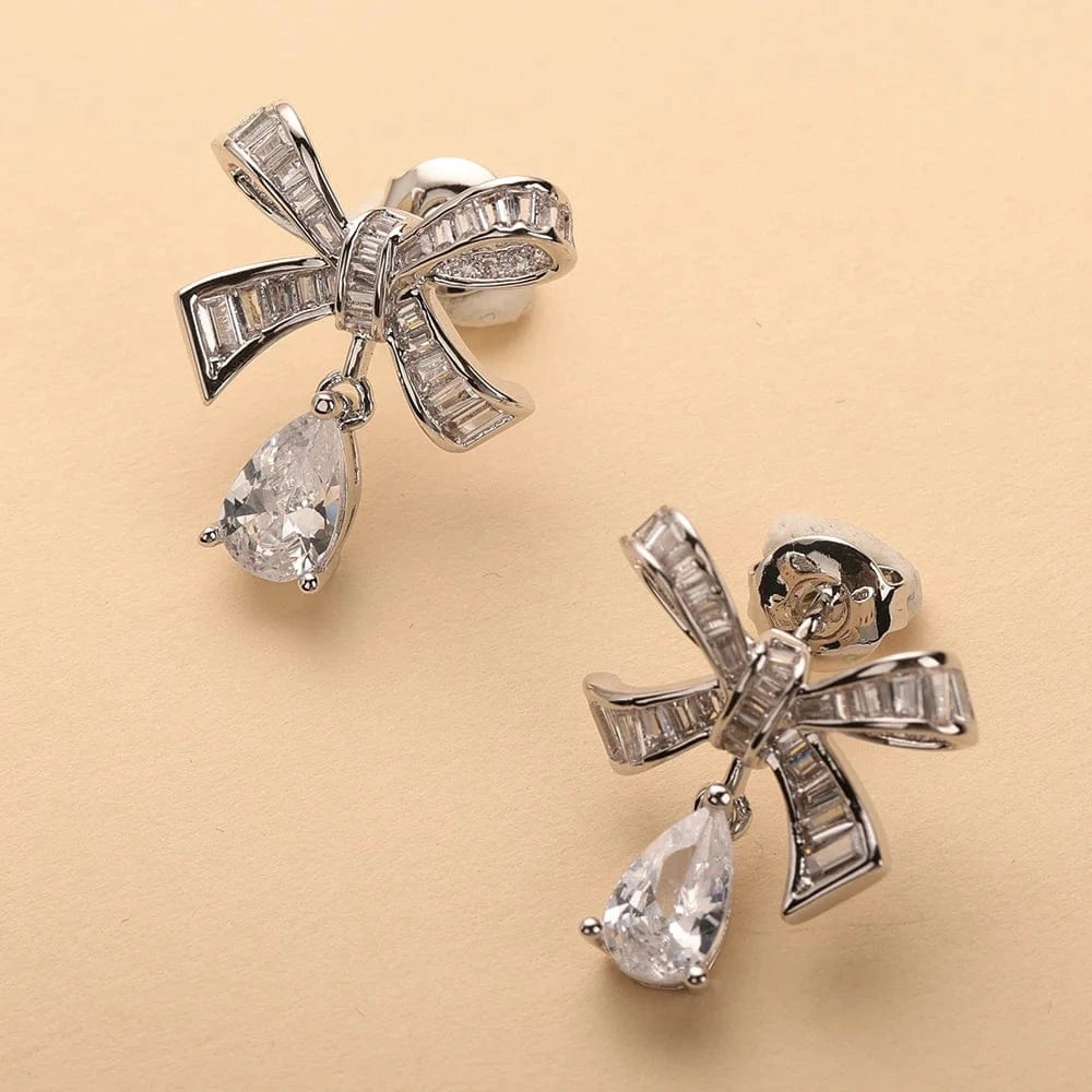 Platinum Fine workmanship women's lovely bow smart Earrings Korean temperament Earrings