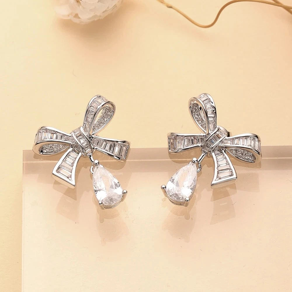 Platinum Fine workmanship women's lovely bow smart Earrings Korean temperament Earrings